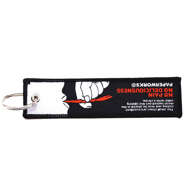 Custom Brand Design Logo Woven Chain Fabric Customized Embroidery Remove Keychain Key Tag Before Flight